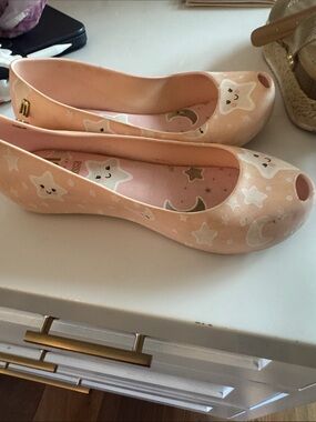 Melissa Peach Star & Moon Peep-Toe Flats - Melissa
